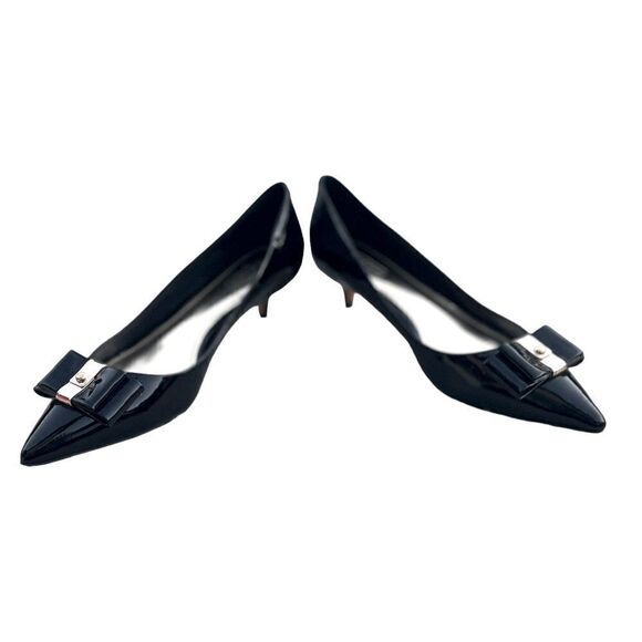 Coach Mandy Kitten Heel Black Patent Leather w/Bow Detail & Gold Fittings Sz 6.5 - Picture 1 of 12